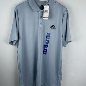 Adidas Mens L Golf D2M Polo Shirt Light Blue Black Athletic Moisture Wick NWT